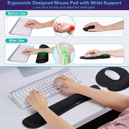 Mouse Wrist Rest, Memory Foam Soft Fabric Mouse Wrist Rest Pad Support Cushion with Anti-Skid Rubber Base, Black-mouse Pad Wrist Pad