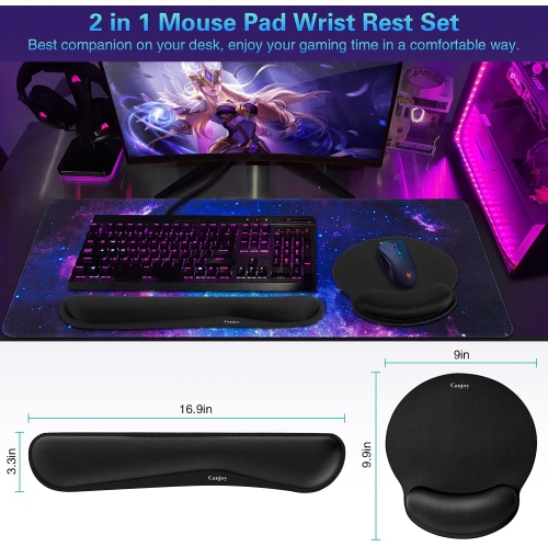Mouse Wrist Rest, Memory Foam Soft Fabric Mouse Wrist Rest Pad Support Cushion with Anti-Skid Rubber Base, Black-mouse Pad Wrist Pad