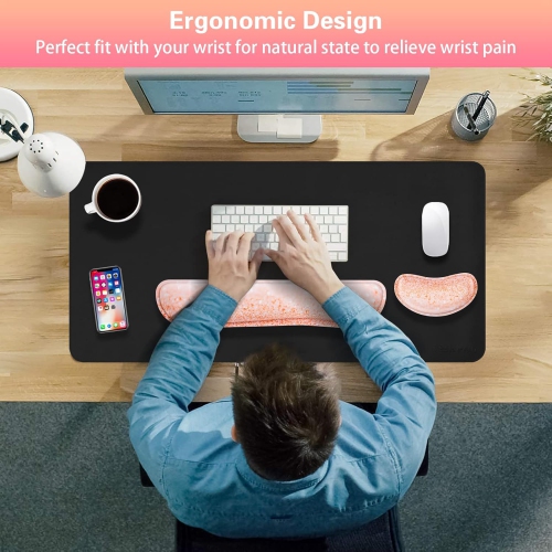 Mouse Wrist Rest, Memory Foam Soft Fabric Mouse Wrist Rest Pad Support Cushion with Anti-Skid Rubber Base, Champagne-stay Positive