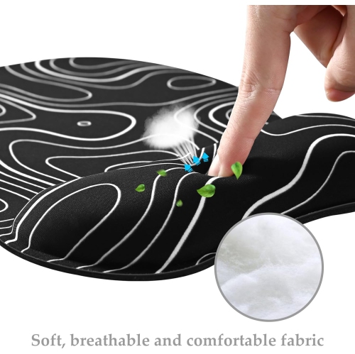 Ergonomic Mouse Pad with Wrist Support, Mousepad with Memory Foam Wrist Rest and Non-Slip Base for Cafe, Home & Office, Computer,Black Terrain