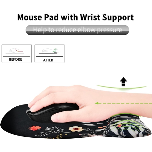 Tapis de souris ergonomique avec repose-poignets, tapis de souris avec repose-poignets en mousse à mémoire et base antidérapante pour le café, la