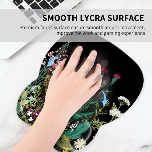 Ergonomic Mouse Pad with Wrist Support, Mousepad with Memory Foam Wrist Rest and Non-Slip Base for Cafe, Home & Office, Computer,Black Weeds