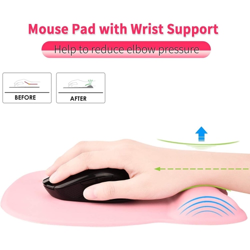 Ergonomic Mouse Pad with Wrist Support, Mousepad with Memory Foam Wrist Rest and Non-Slip Base for Cafe, Home & Office, Computer,Pink