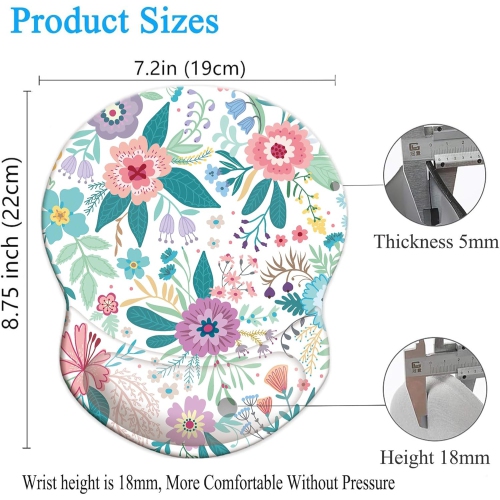 Mouse Pad Ergonomic Mouse Pad with Wrist Support, Pain Relief Comfort Wrist Rest Pad with Non-Slip PU Base for Gaming, Office,Pretty Flowers