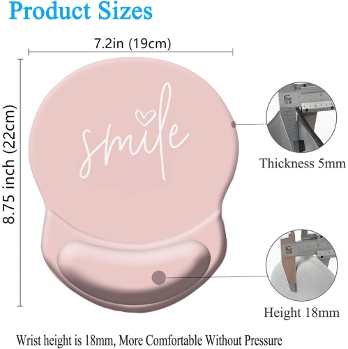 Mouse Pad Ergonomic Mouse Pad with Wrist Support, Pain Relief Comfort Wrist Rest Pad with Non-Slip PU Base for Gaming, Office,Smile Pink