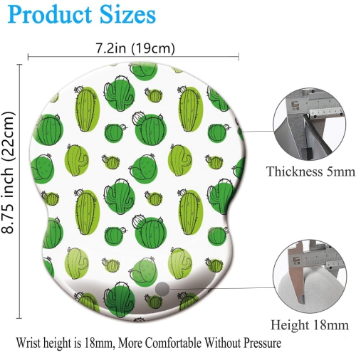 Mouse Pad Ergonomic Mouse Pad with Wrist Support, Pain Relief Comfort Wrist Rest Pad with Non-Slip PU Base for Gaming, Office,Pretty Cactus