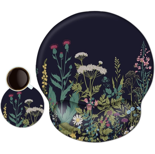 Leather Mouse Pad Wrist Support Ergonomic Memory Foam,Rest Nonslip Mousepad for Office,Gaming,Computer,Flower