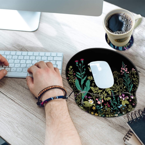 Leather Mouse Pad Wrist Support Ergonomic Memory Foam,Rest Nonslip Mousepad for Office,Gaming,Computer,Flower