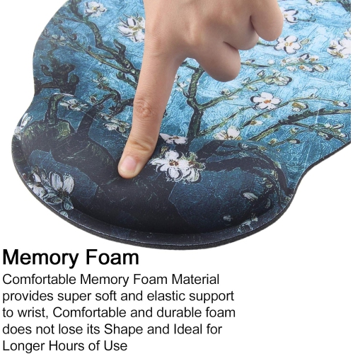 Leather Mouse Pad Wrist Support Ergonomic Memory Foam,Rest Nonslip Mousepad for Office,Gaming,Computer,Van Gogh