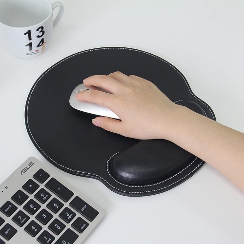 Leather Mouse Pad Wrist Support Ergonomic Memory Foam,Rest Nonslip Mousepad for Office,Gaming,Computer,Black