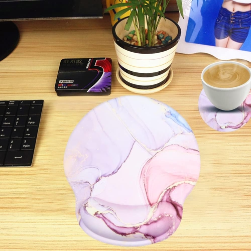 Leather Mouse Pad Wrist Support Ergonomic Memory Foam,Rest Nonslip Mousepad for Office,Gaming,Computer,Marbling 02