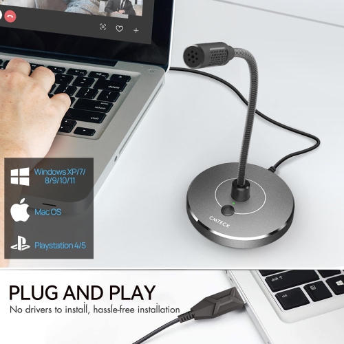 USB Computer Microphone G009, Noise-Cancelling Recording Desktop Mic for PC/Laptop for Online Chatting, Home Studio, Podcasting, Gaming, Skype, Gray