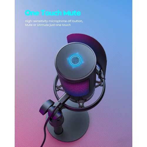 Gaming Microphone, USB PC Mic for Podcasts Videos, Streaming, Condenser Mic with Quick Mute, Tripod Stand, Compatible with PS4/5/PC, With Stand