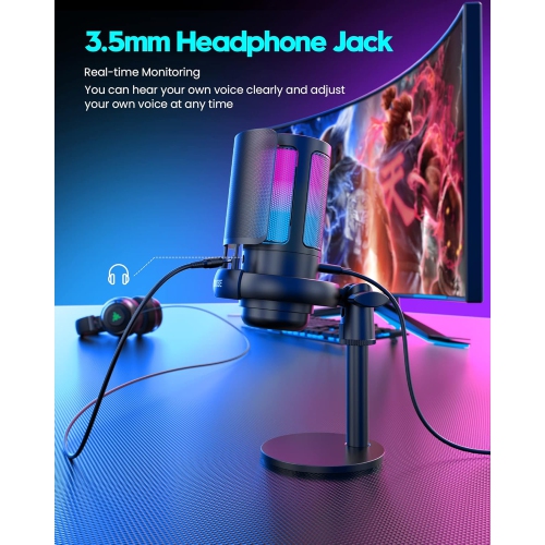 Gaming Microphone, USB PC Mic for Podcasts Videos, Streaming, Condenser Mic with Quick Mute, Tripod Stand, Compatible with PS4/5/PC, With Stand