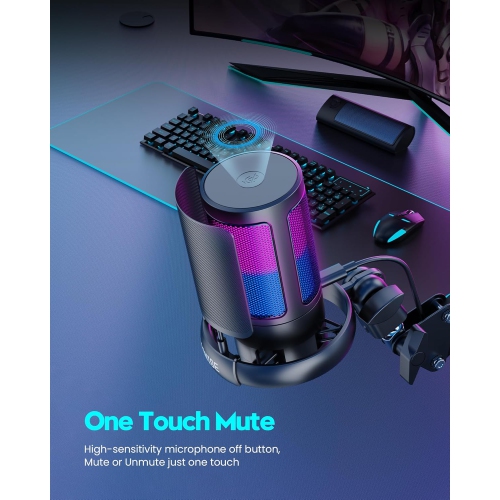 Gaming Microphone, USB PC Mic for Podcasts Videos, Streaming, Condenser Mic with Quick Mute, Tripod Stand, Compatible with PS4/5/PC, With Boom Arm