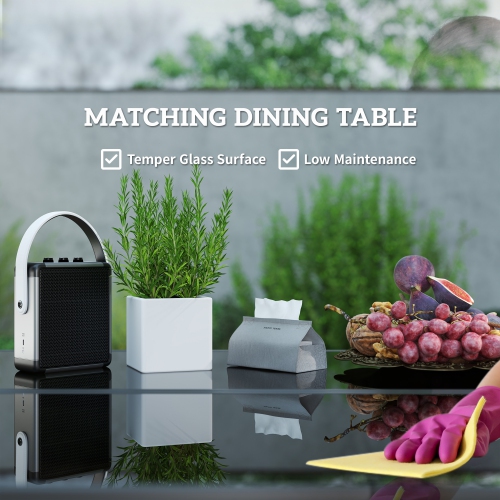 Outsunny 9 Pieces Patio Dining Set, Outdoor Rattan Wicker Furniture Set with 4 Armchairs, 4 Stools, Tempered Glass Table Top, Removable Cushions, for