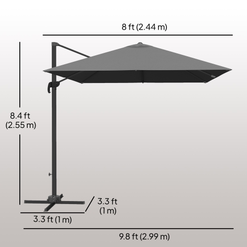 Outsunny 8 FT Cantilever Patio Umbrella, UPF50+ Outdoor Square Aluminium Offset Umbrella with 360° Rotation, Cross Base, Crank and Tilt for Garden,
