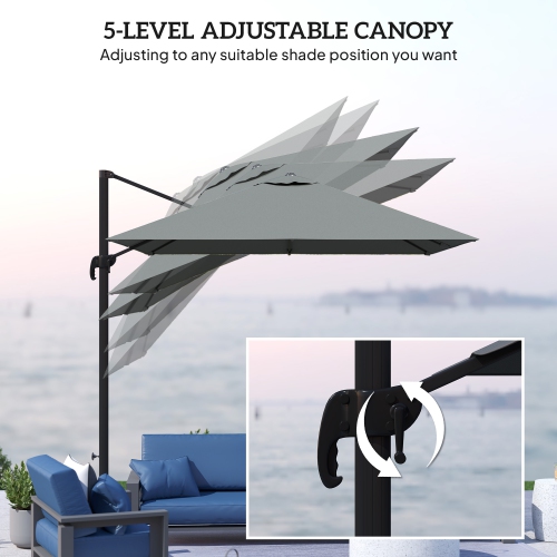 Outsunny 8 FT Cantilever Patio Umbrella, UPF50+ Outdoor Square Aluminium Offset Umbrella with 360° Rotation, Cross Base, Crank and Tilt for Garden,