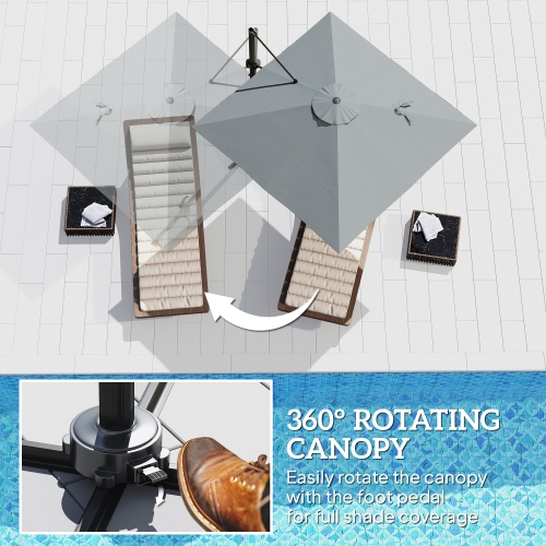 Outsunny 8 FT Cantilever Patio Umbrella, UPF50+ Outdoor Square Aluminium Offset Umbrella with 360° Rotation, Cross Base, Crank and Tilt for Garden,