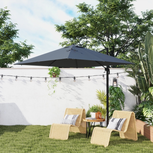 Outsunny 8 FT Cantilever Patio Umbrella, UPF50+ Outdoor Square Aluminium Offset Umbrella with 360° Rotation, Cross Base, Crank and Tilt for Garden,