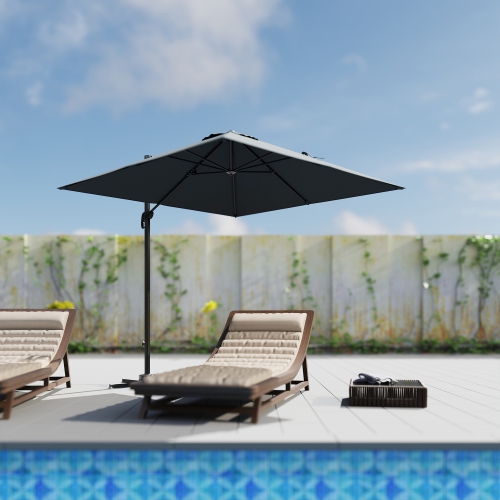 Outsunny 8 FT Cantilever Patio Umbrella, UPF50+ Outdoor Square Aluminium Offset Umbrella with 360° Rotation, Cross Base, Crank and Tilt for Garden,