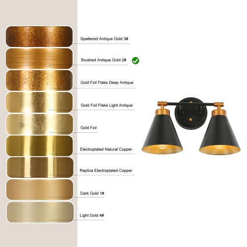 Uolfin 14.2-in W 2 -Light Matte Black with Metal Cone Shade Bathroom Wall Sconce Vanity Light