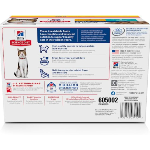 Hill's Science – Sac de nourriture pour chats diète seniors 7+, sachet de poulet et thon, 2,8 oz, paq./12