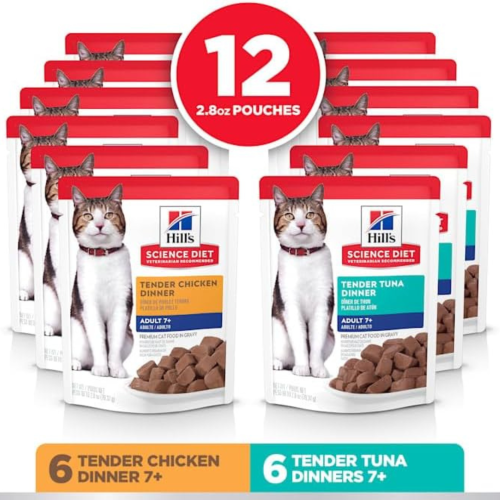 Hill's Science – Sac de nourriture pour chats diète seniors 7+, sachet de poulet et thon, 2,8 oz, paq./12