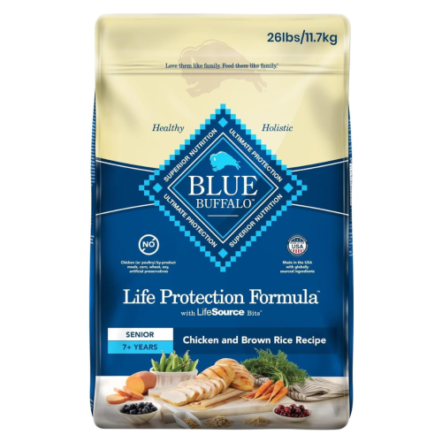 Nourriture pour chiens Senior Life Protection Formula de Blue Buffalo - Nourriture sèche naturelle pour chiens âgés - Poulet et riz brun - Sac de