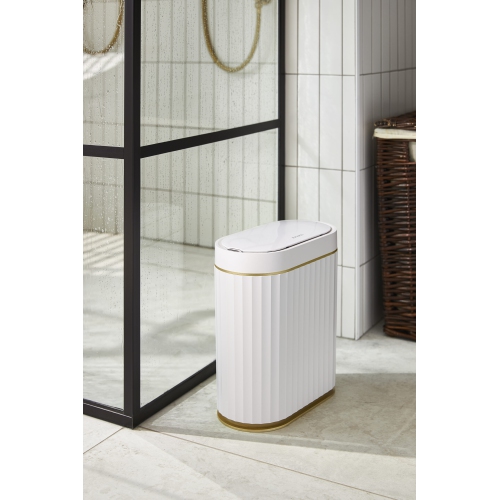 ELPHECO SvelteWave Slim Sensor Can – 2 Gallon, Waterproof, Touch-Free Trash Bin for Bathroom & Office