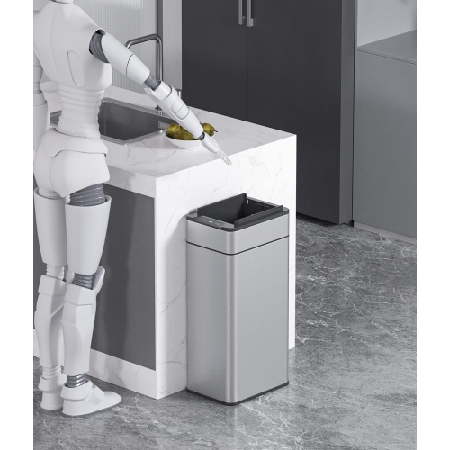 Elpheco TwinLid Stainless Sensor Garbage Bin, 10.6 Gallon Touchless Trash Can with Motion Sensor, Silent Lid, Fingerprint-Proof, Custom Fit Bags,
