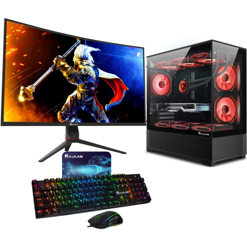 HAJAAN Liquid Cooled Gaming PC | 32 Inch Curved Gaming Monitor | Intel i9 12900K | GeForce RTX 5070 12GB | 64GB DDR4 | 2TB NVMe SSD | Wi-Fi | Windows
