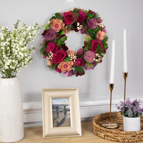 Wooden Floral Artificial Spring Wreath with Dried Pods - 13.5"