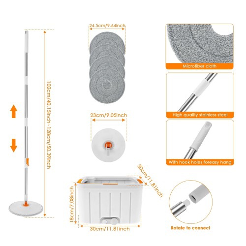 Spin Mop: Self-Wringing Bucket + 4 Pads | Hygienic Effortless Clean