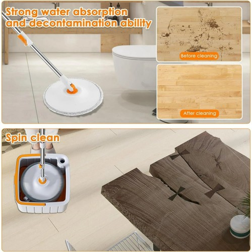 Spin Mop: Self-Wringing Bucket + 4 Pads | Hygienic Effortless Clean