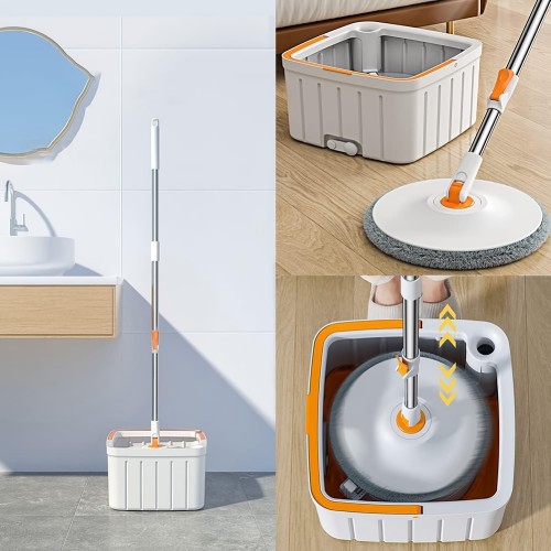 Spin Mop: Self-Wringing Bucket + 4 Pads | Hygienic Effortless Clean