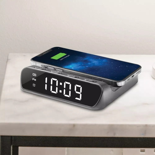 Timex – Réveille-matin avec écran LED, recharge sans fil et piles de secours, noir - 14 B