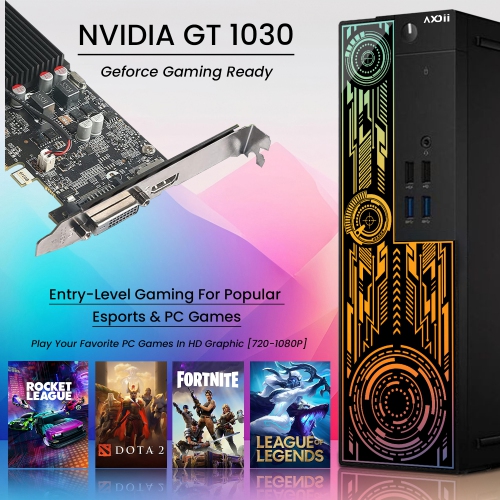 Refurbished - AXOII ELECTRA RGB Gaming PC Desktop Computer, Intel Core i7-6700 Upto 4.0GHz, GeForce GT 1030 2GB GDDR5, 16GB RAM, 512GB SSD, Wi-Fi,