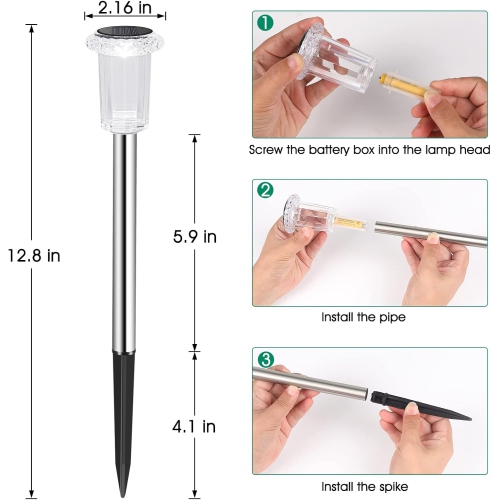 Solar Outdoor Lights, 10 Pack Waterproof Stainless Steel Solar Stake Lights for Pathway Garden Yard Path Walkway Driveway Lawn Patio Outside Decor,