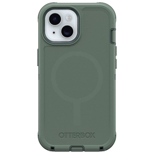 Image 1 de 4.. Étui rigide ajusté Defender Pro d'OtterBox avec MagSafe pour iPhone 16E/15/14/13 - Forest ranger