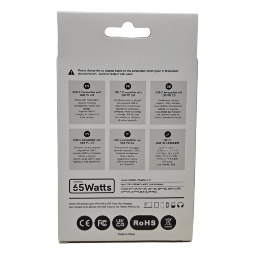 65W USB-C Laptop Charger – Fast Charging Power Adapter for Lenovo, Dell, HP, Acer, Asus, Samsung, Google & More