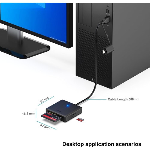 Memory Card Reader, 4in1 USB 3.0 and USB-C to SD Micro SD MS CF Card Reader Adapter, 4 Cards Simultaneously Read and Write, Compatible with iPhone 15
