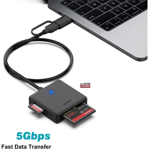 Memory Card Reader, 4in1 USB 3.0 and USB-C to SD Micro SD MS CF Card Reader Adapter, 4 Cards Simultaneously Read and Write, Compatible with iPhone 15