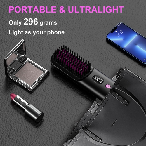 Cordless Hair Straightener Brush, Portable Hair Straightener Brush for Travel 9600mAh USB Rechargeable Straightening Brush Hot Comb