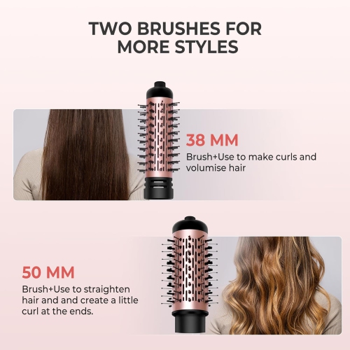 Hair Dryer Brush,3-in-1 Rotating Round Hot Air Spin Brush Set with 2 Brushes,Blow Volumizer,2 Detachable Auto-Rotating Curling Brush