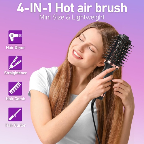 Brosse-séchoir pour sèche-cheveux, séchoir-cheveux 3-en-1, mini brosse à air chaud pour tous les types de cheveux - Noir