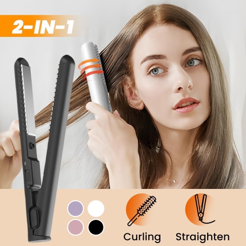 Mini fer à friser à double usage, mini fer à friser 2-en-1 et fer plat, fer plat et fer à friser portatif de voyage, mini fer à friser pour tous les