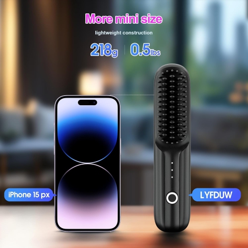 Brosse lissante sans fil pour cheveux,Brosse lissante portative pour femmes,Mini peigne chaud pour le voyage,Chauffage rapide rechargeable USB 3