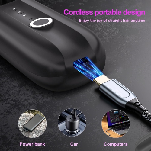 Brosse lissante sans fil pour cheveux,Brosse lissante portative pour femmes,Mini peigne chaud pour le voyage,Chauffage rapide rechargeable USB 3