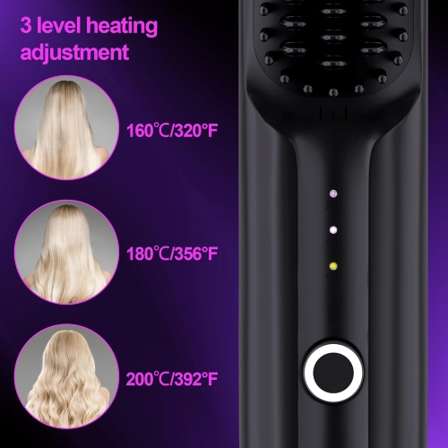 Brosse lissante sans fil pour cheveux,Brosse lissante portative pour femmes,Mini peigne chaud pour le voyage,Chauffage rapide rechargeable USB 3